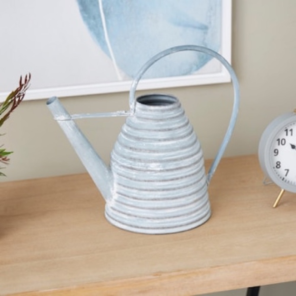 Grayson Lane Metal Watering Can Planter Gray French Country Beehive Rustic Decor
